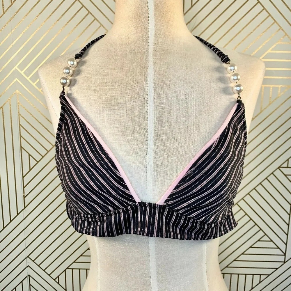 Becca by Rebecca Virtue Pinstripe Pearl Bikini Top